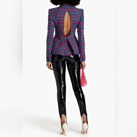 Area Women's Cutout Crystal Buckle  Houndstooth Hourglas Tweed Blazer Size:4 NWT - Picture 2 of 16